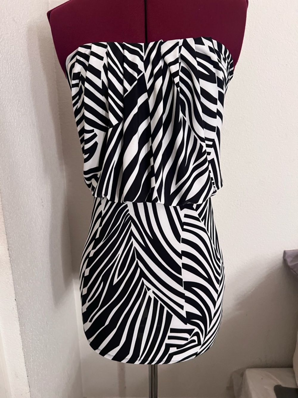 Black & White Strapless Zebra-Print Dress